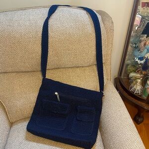 The Sak. Navy blue crocheted pattern Crossbody